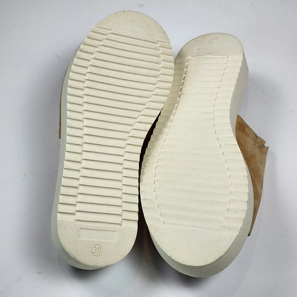 Mariella Suede Platform Slide Sandals Womens Size 7.5 38 Tan Suede Casual NEW